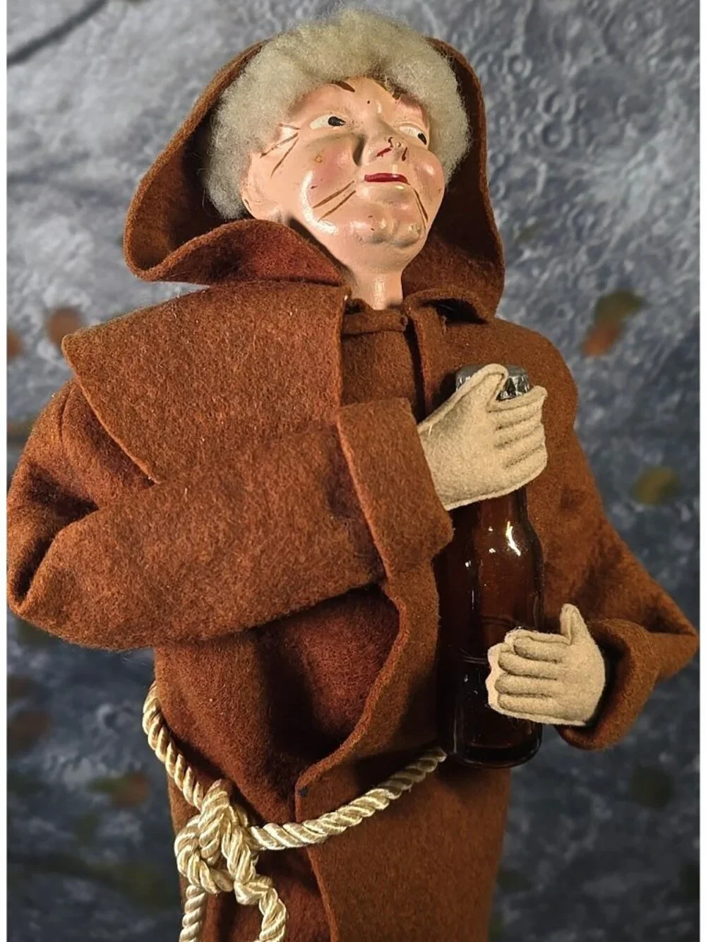 Vtg Folk Art Handmade Monk Doll Bottle Cover Wine Liquor 15